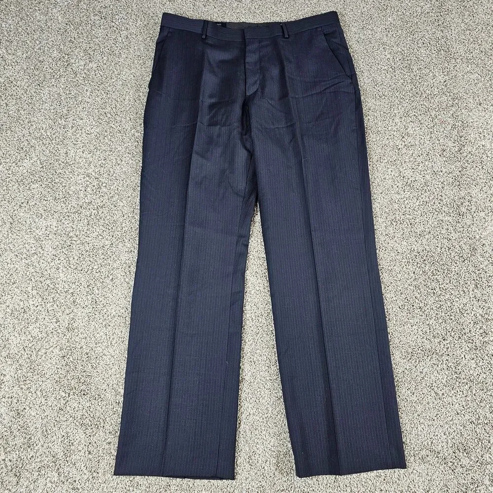 Banana Republic Pants Men 36x32 Navy Blue Wool Stripes Flat Front Trouser Slacks